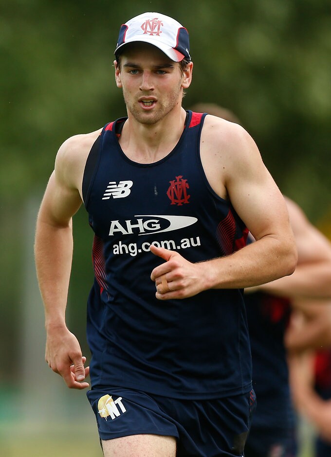 AFL 2015 Training - Melbourne 091115 MELBOURNE, AUSTRALIA - NOVEMBER 9: Dom Tyson of the Demons runs laps during the Melbourne Demons training session at Gosch's Paddock, Melbourne on November 9, 2015. (Photo: Adam Trafford/AFL Media)